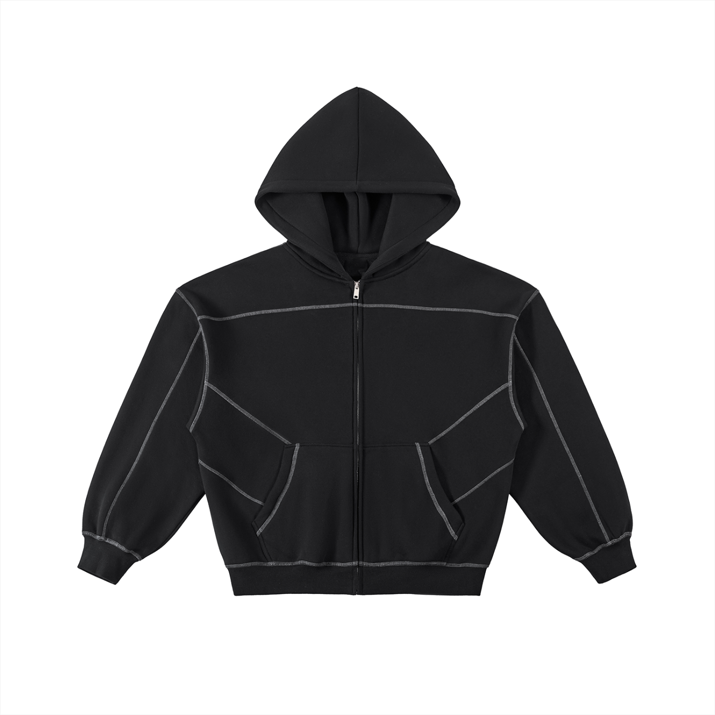 Luxzio Contrast-Stitched Fleece Zip Hoodie