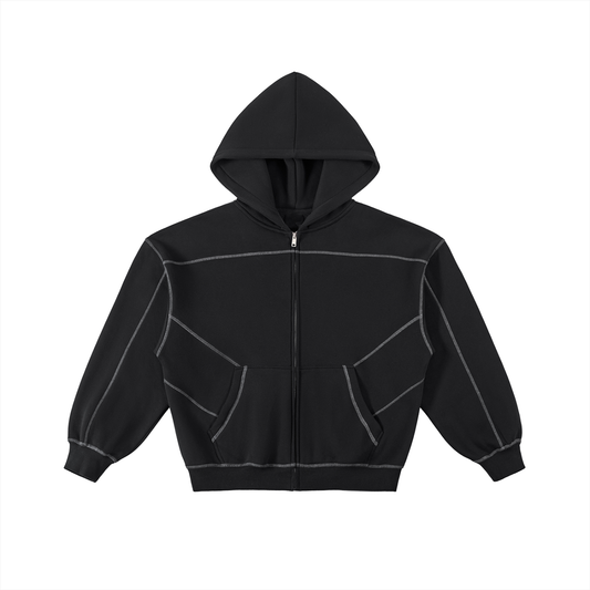 Luxzio Contrast-Stitched Fleece Zip Hoodie