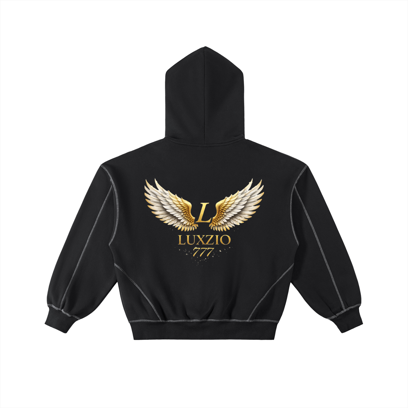 Luxzio Contrast-Stitched Fleece Zip Hoodie