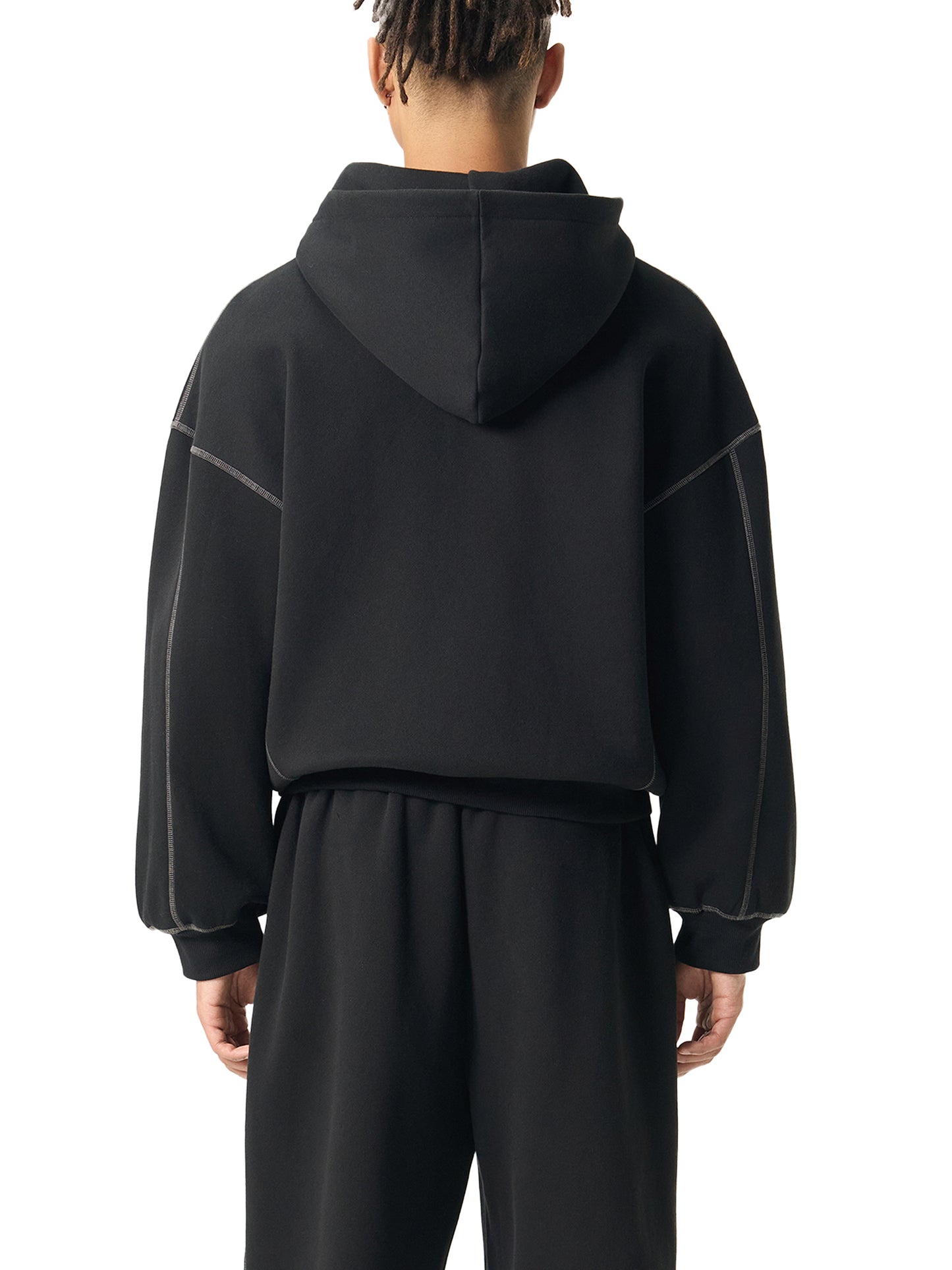 Luxzio Contrast-Stitched Fleece Zip Hoodie