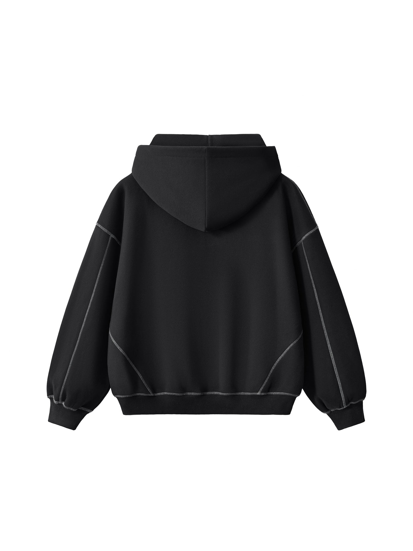 Luxzio Contrast-Stitched Fleece Zip Hoodie